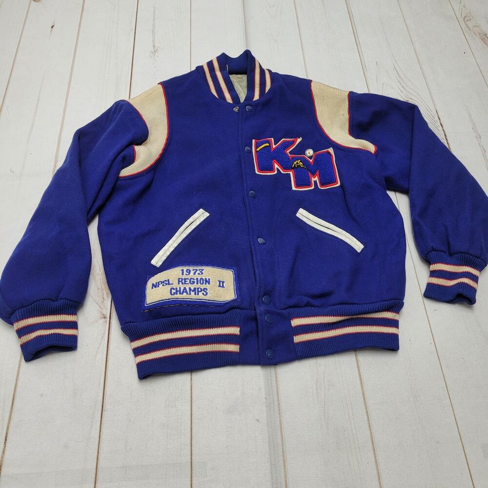Vintage 70s Wrestling Wool Letterman Varsity Jacket Lasley Knitting